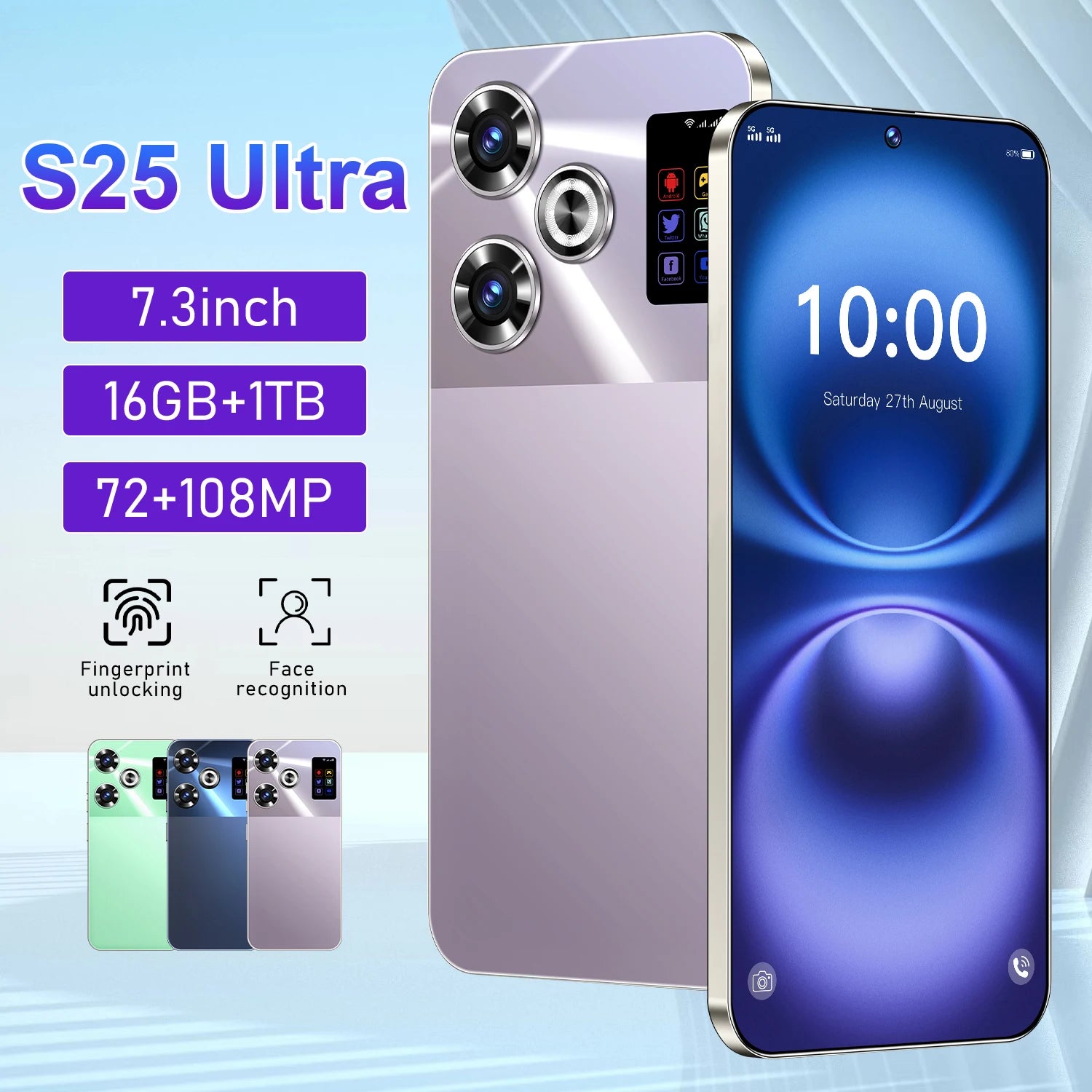 S25 Ultra 5G Smartphone - 1TB Storage, 108MP Camera, 7.3-inch Display Purple 16g 1TB Tidesmit