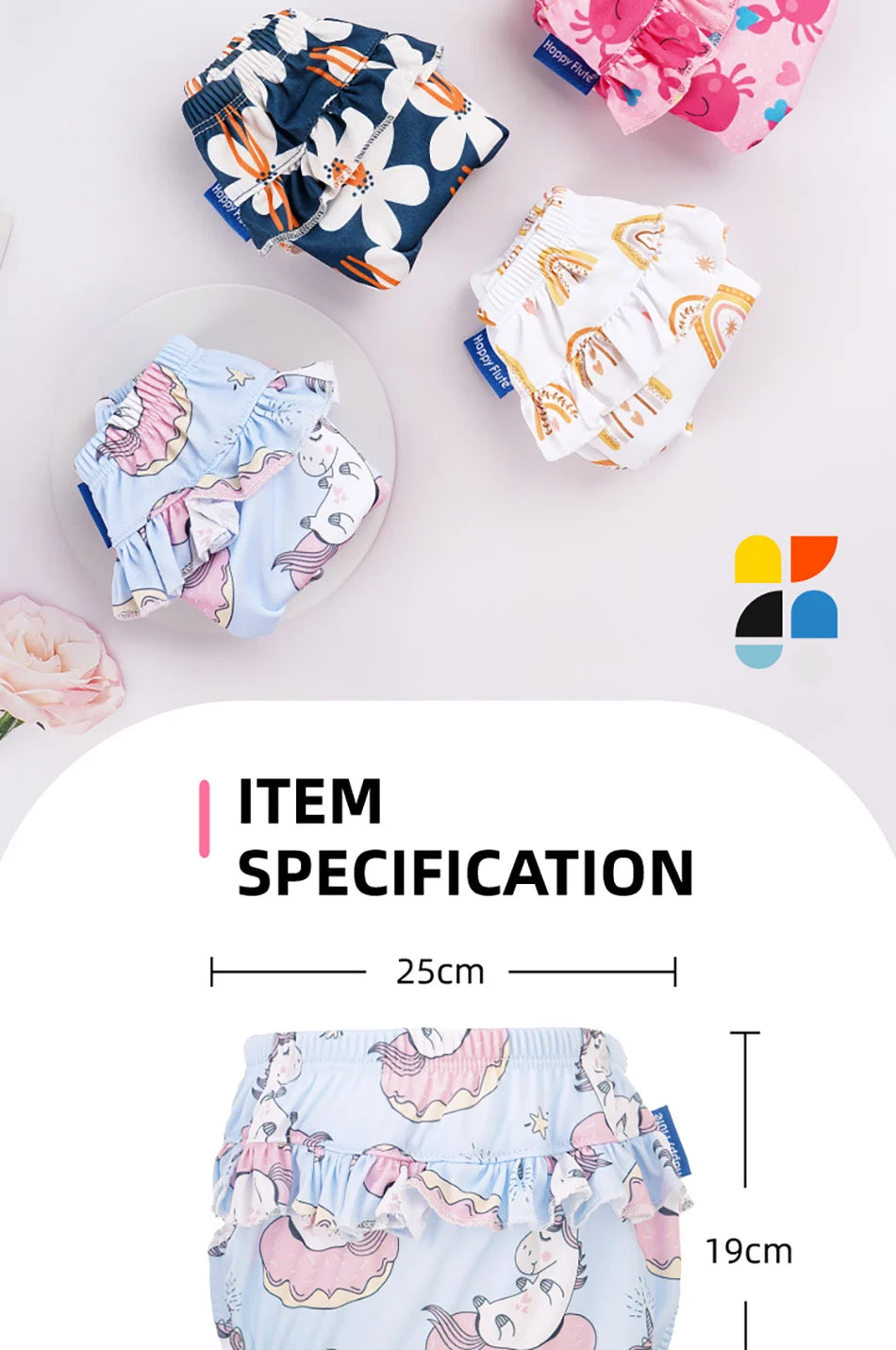 HappyFlute New Print 3Sizes 6-25Kg Soft Waterproof Swimming Pants Flower Wavy Edge Baby Girl's Printed Cloth Diaper Beach Pants