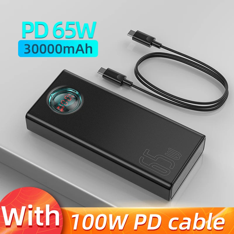 65W 30000mAh Portable Charger - PD Fast Charging Laptop Battery Pack 65W Black 30000mAh Tidesmit