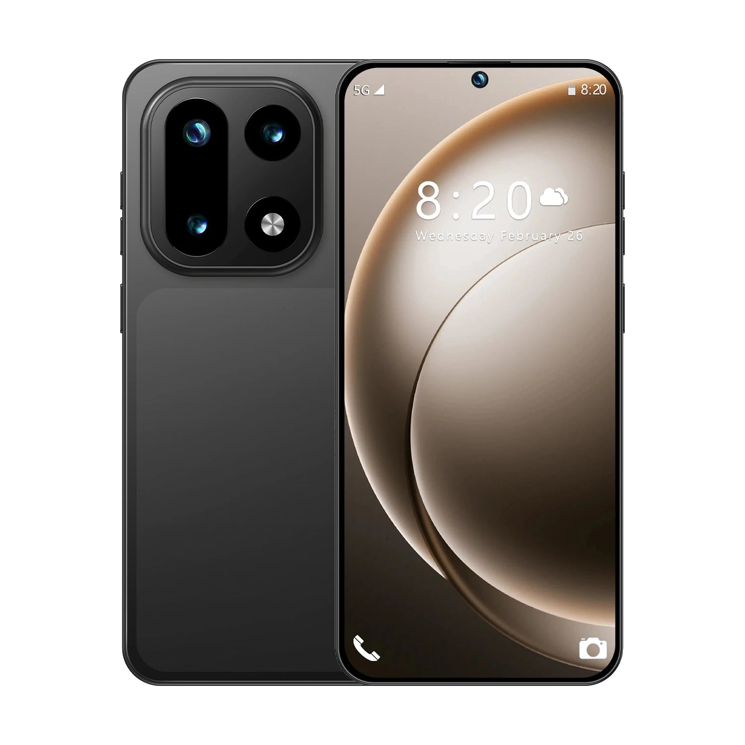 Sleek Tidesmit OnePlus 15 5G smartphone showing the vibrant display and premium camera design from a side angle.