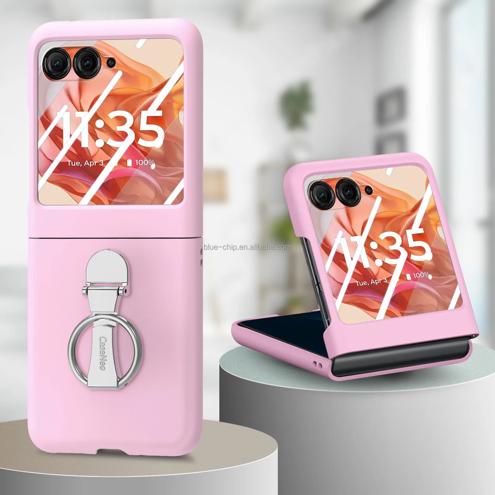 Ring Anti-Fall Promotional 2025 New Model Mobile Back Cover and Screen Protector Bulk Cell Phone Case for Motorola Razr 50 Ultra Pink (With Steel film) OPP Bag Tidesmit