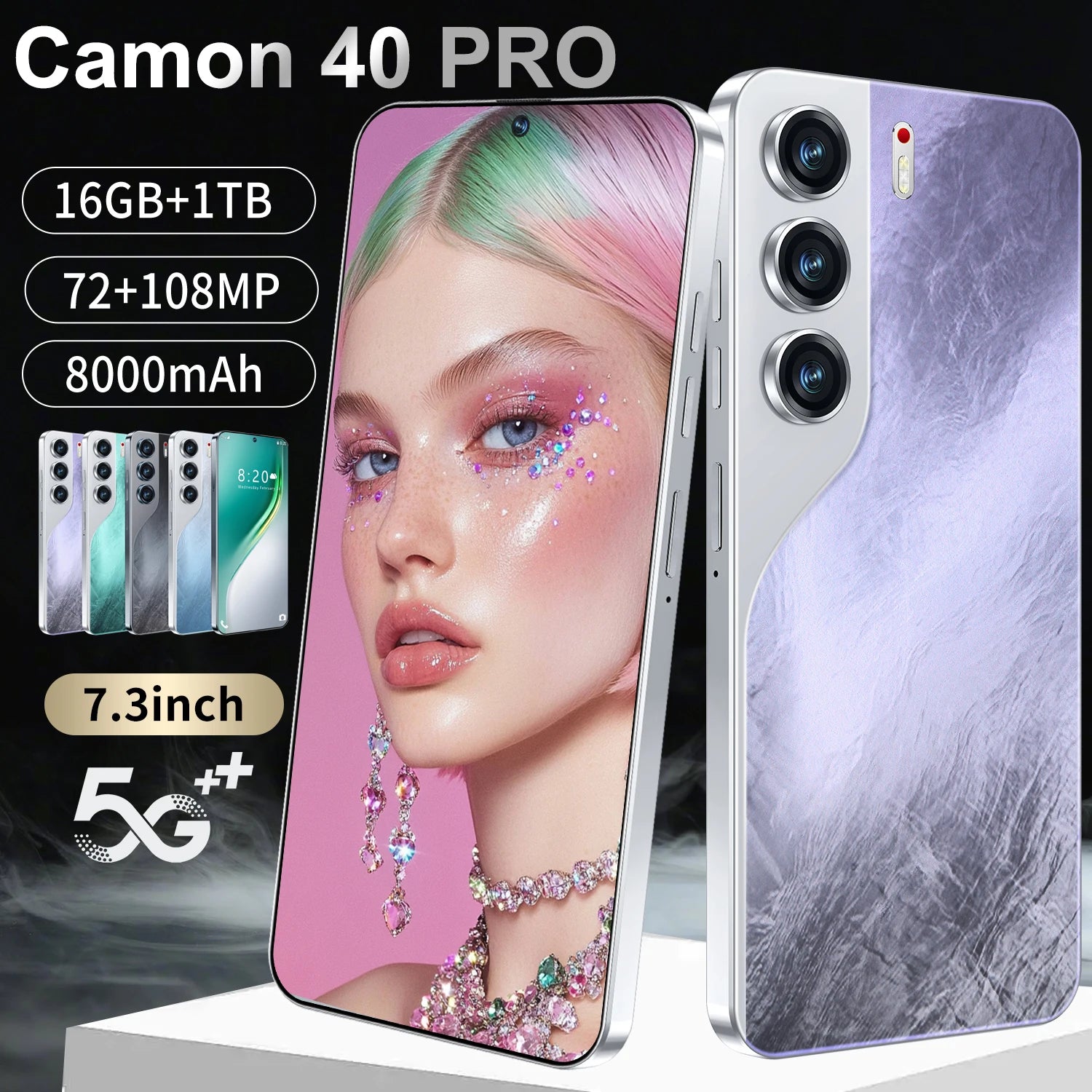 Techno C40 Pro 5G smartphone showing sleek design with 108MP camera and 1TB storage, 5th product gallery view