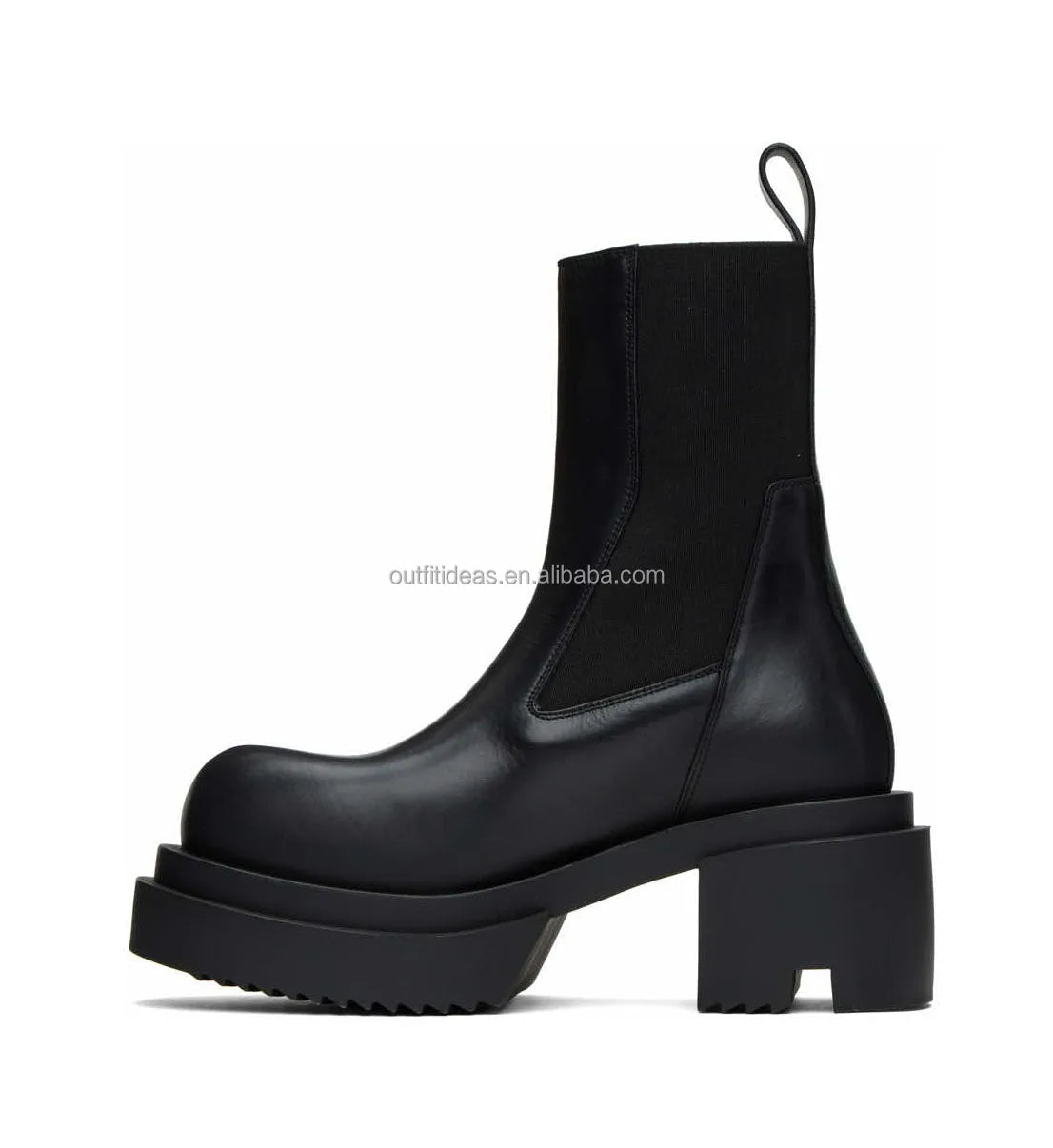 Calfskin Boots in Black Original Unisex Women Platform Block Heel Dress Leather Shoes Men Chelsea Boots Beatle Bogun Ankle Boots