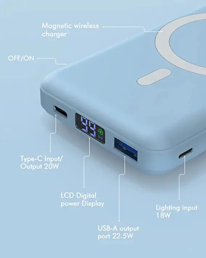 Power bank charger-10000mAh LED Magnetic Power Bank Portable Super Charge Phone Holder 15W Wireless Charging 22.5W Fast Charger Station Power Bank Tidesmit