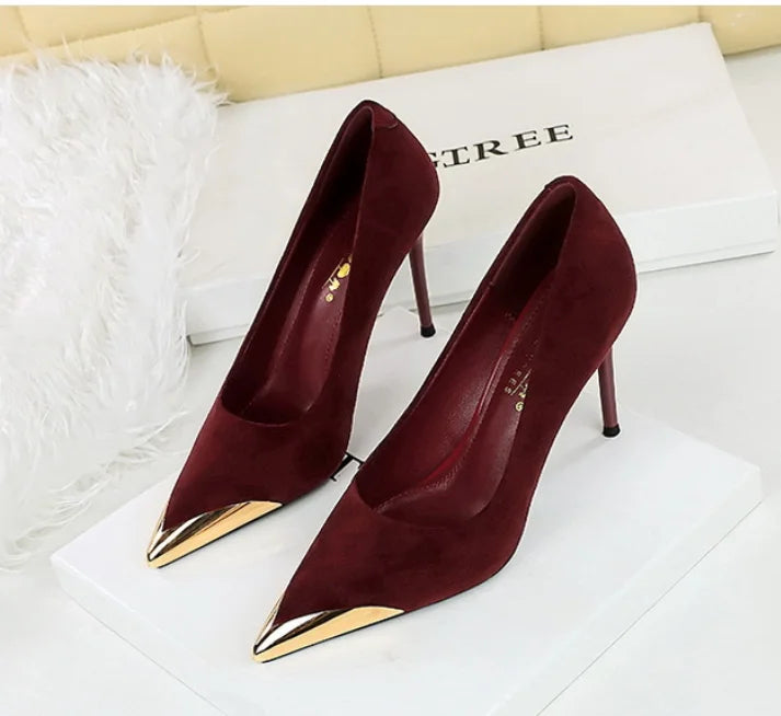 2026 New High Heel Pumps Thin Stiletto Velvet Upper Slip-On Formal Pointed Toe Womens Party/Nightclub Shoes