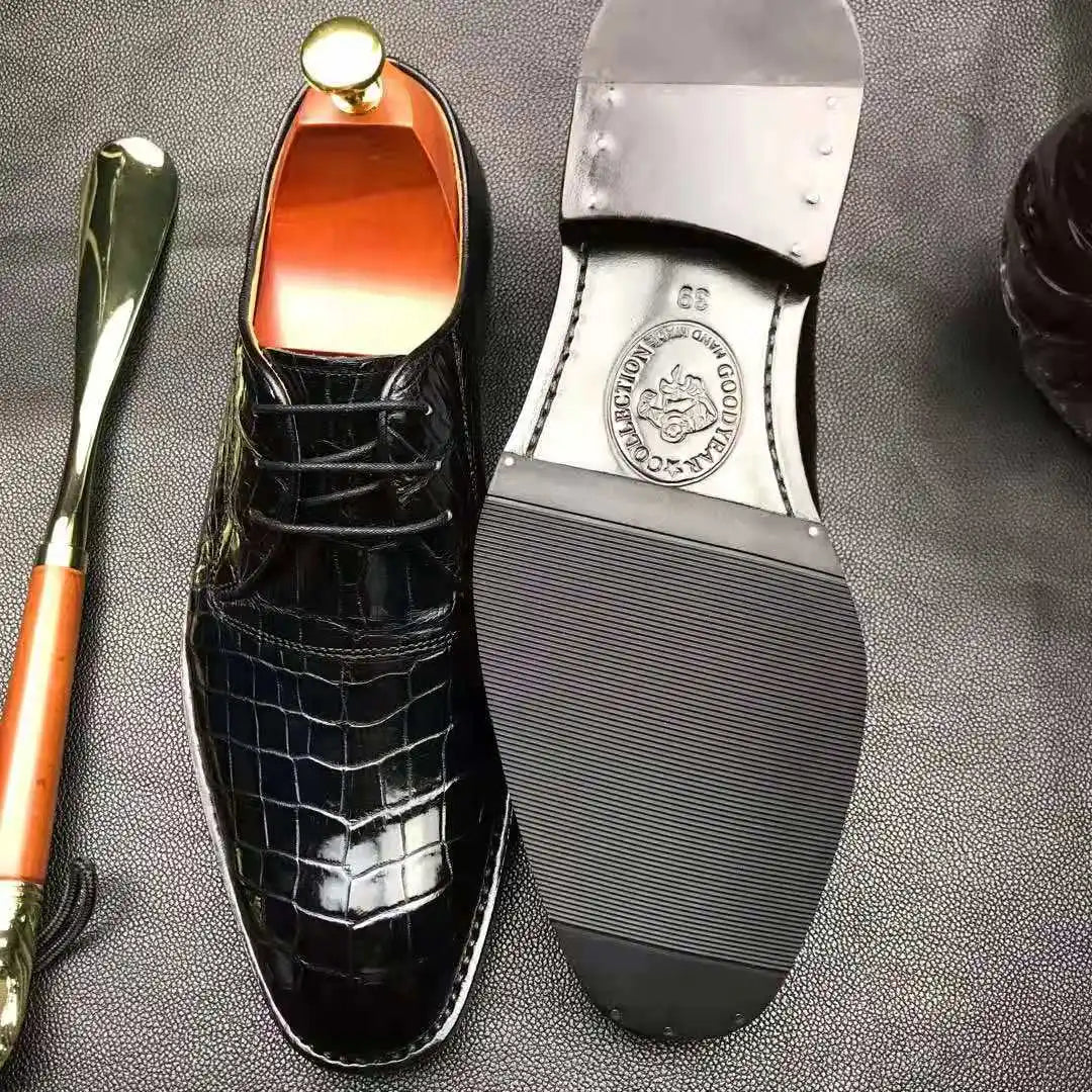 Goodyear Luxury Crocodile Leather Wedding Shoes Men Alligator Party Official Mens Shoes High Quality Classic Men's Dress Shoes