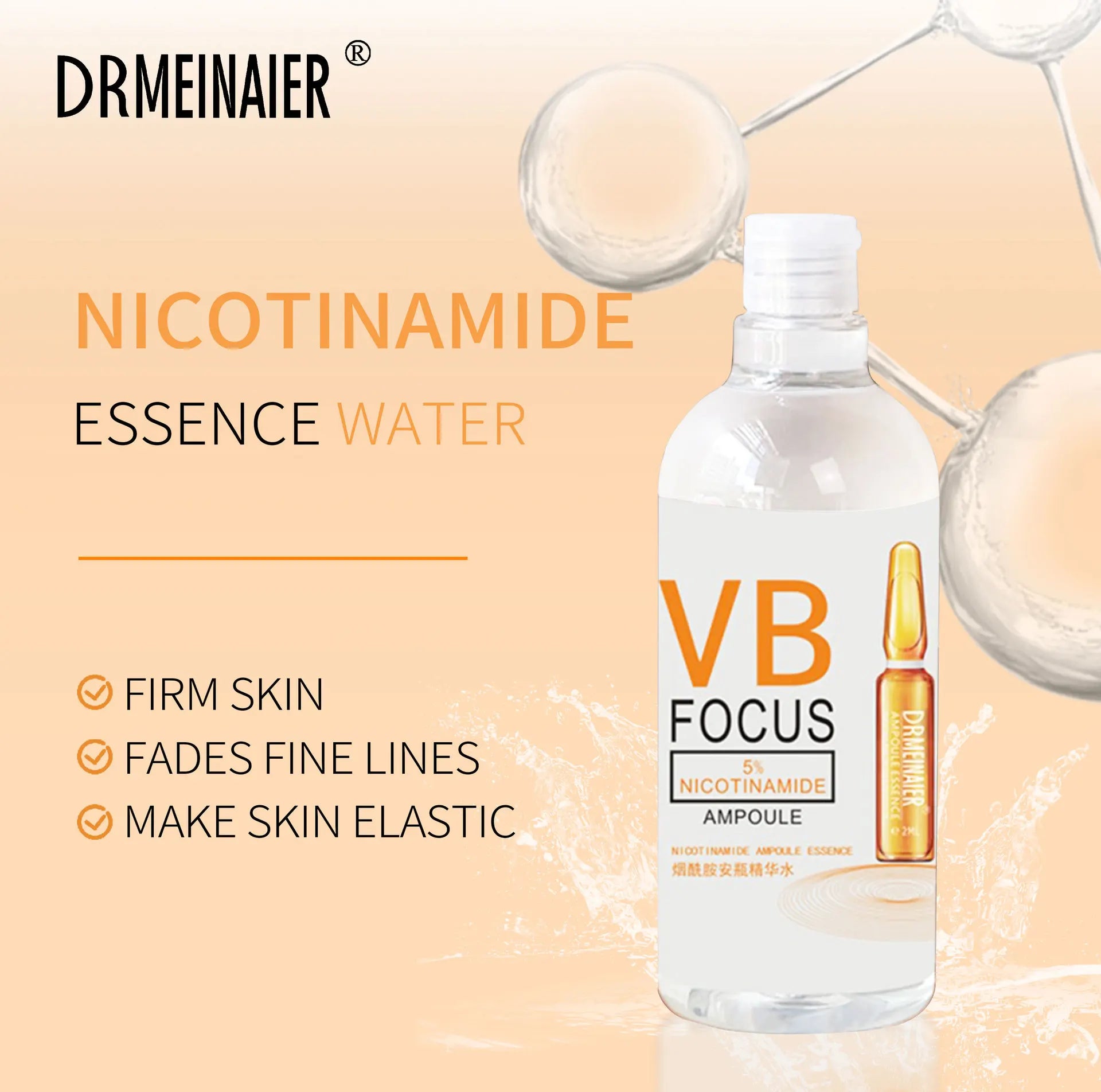 500ml 24K Gold Ampoule Essence Vitamin C Hyaluronic Acid Nicotinamide Polypeptide Moisturizing Firming Brightening Skin Water