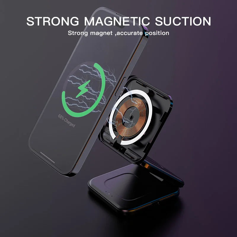 Custom Travel Station for iphone 15 Pro Max Foldable Power Bank Strong Magnetic New Multifunctional 3 in 1 Wireless Charger Tidesmit