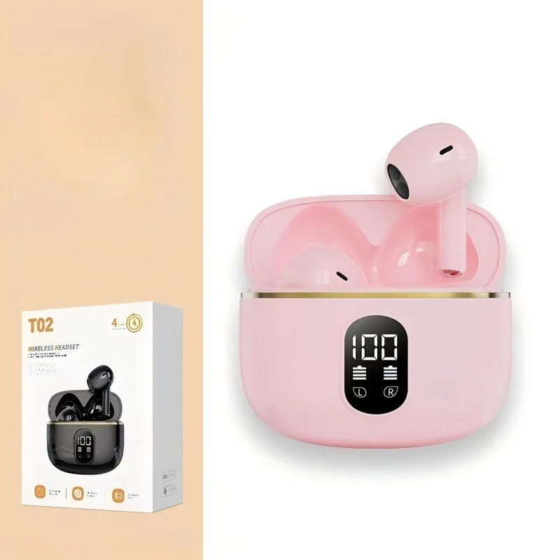 JL Chipset Over-Ear Waterproof TWS Earbuds T02 BT5.3 Wireless In-Ear Headphones for Sports & Gaming with LED Battery Indicator Tidesmit