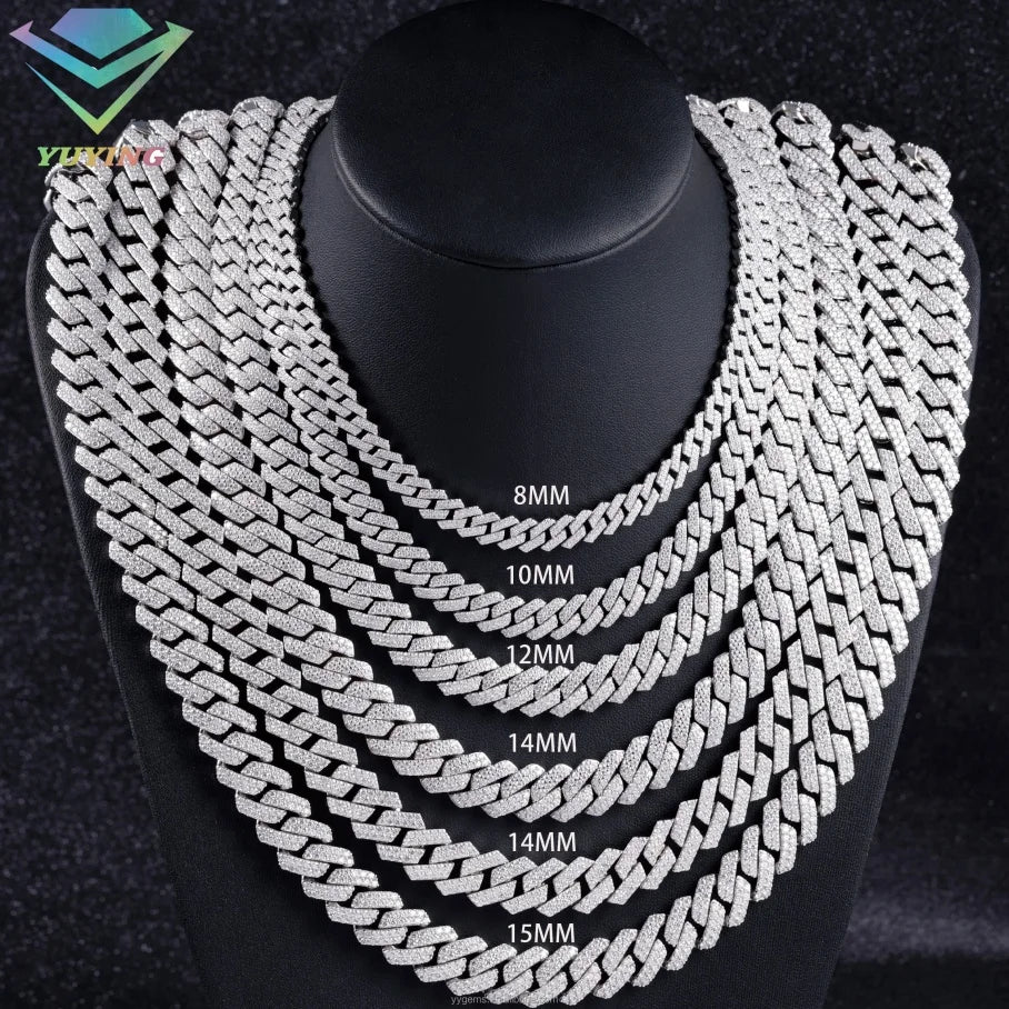 Wholesale Hip Hop Jewelry 8mm 10mm 12mm VVS Diamond Necklace Dropshipping Silver Iced Out Cuban Link Moissanite Chain
