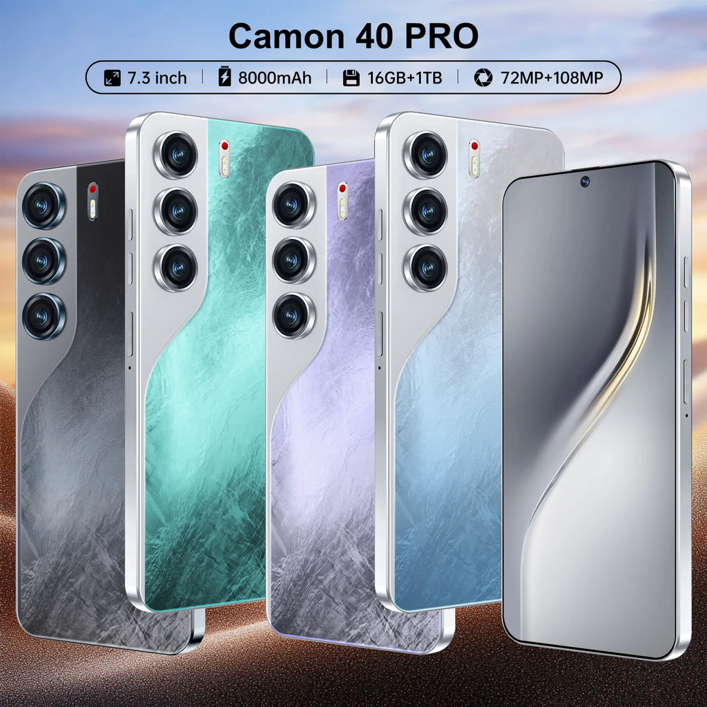 Hot Sale Camon 40 Pro 16GB+1TB 7.3 Inch 5G Smart Phone 100W Original HD Android 14 Unlocked Dual Card New for Spanish Speaking Tidesmit