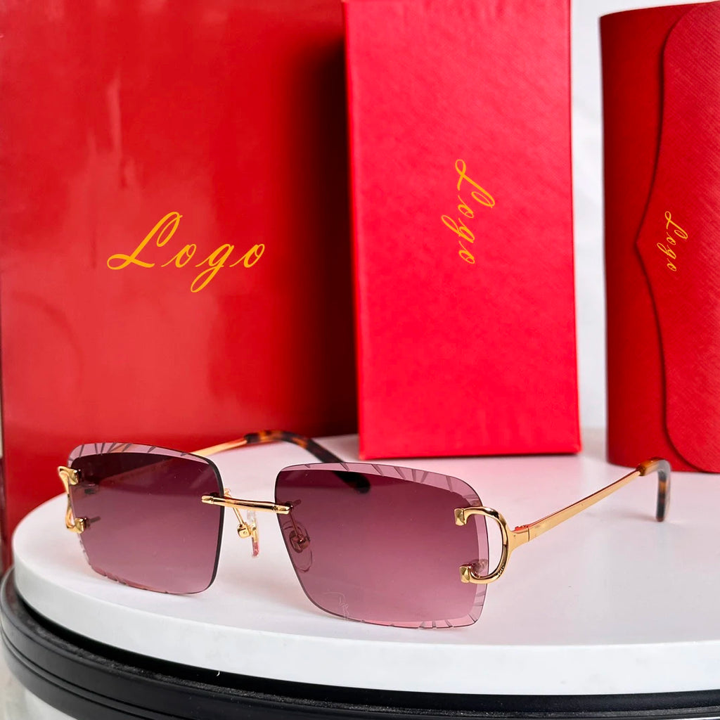 2026 LOGO Rimless Sunglasses Luxury Gold Rimless Blue Shades for Fashion Enthusiasts UV Protection Eyewear
