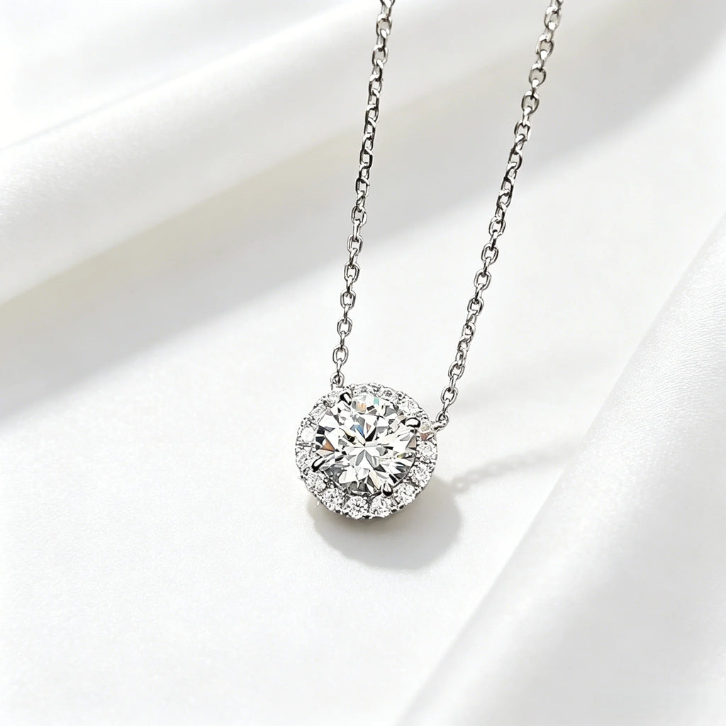 White Gold 14K Solid Gold Solitaire Pendant Necklace with 1ct Lab Grown Diamond Luxury Women's Party Gift Collection