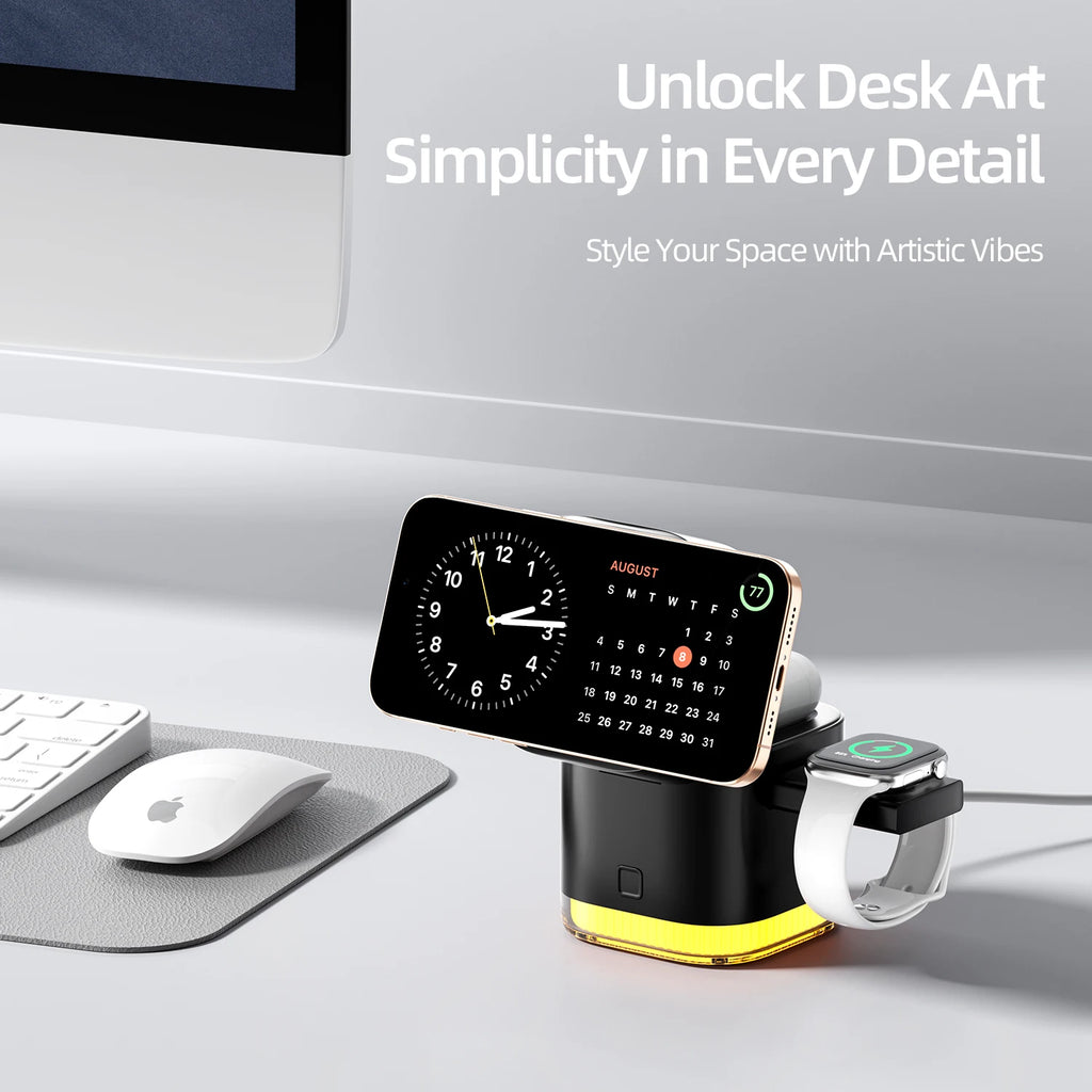 Multifunction Charger 5-in-1 Foldable Magnetic Wireless Charger With Built-in Cable Perfect for Bedroom/Office (OEM Support) Tidesmit