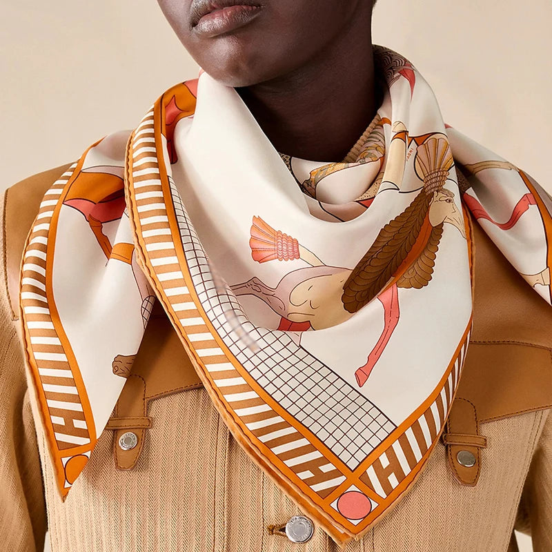 Luxurious 90*90cm Square Digital Abstract Art Animal Printed Silk Scarf Gift Specially Designed for Elegant Individuals