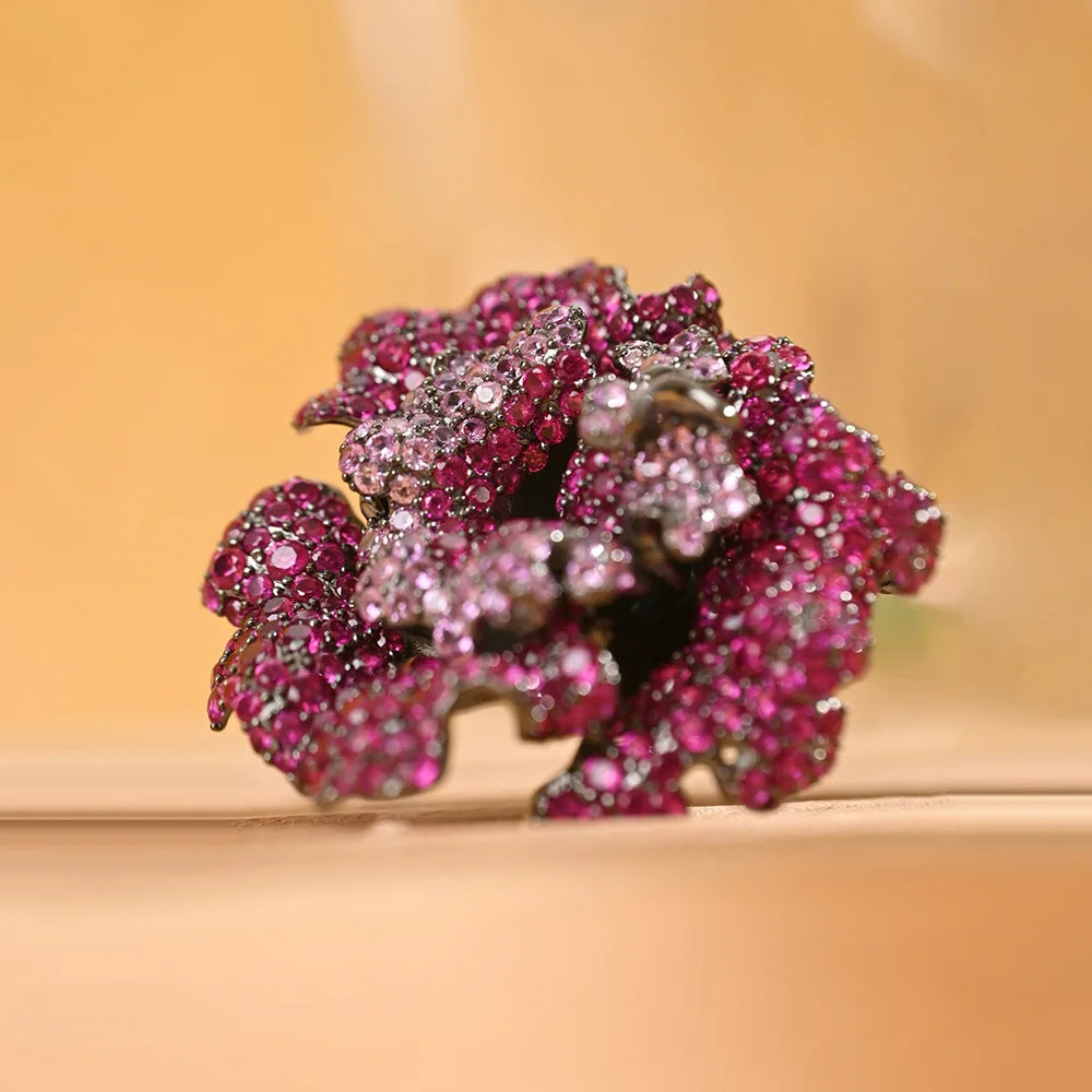 TIANSHE Euro-American Vintage Luxury S925 Pure Silver Camellia Flower Brooch High-end Zircon Pin Accessories for Women