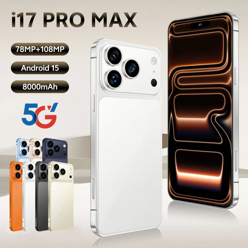Tidesmit 2026 Model 17 Pro Max 5G smartphone with 16GB RAM, 6.9 inch screen, and 256GB/512GB storage capacity.