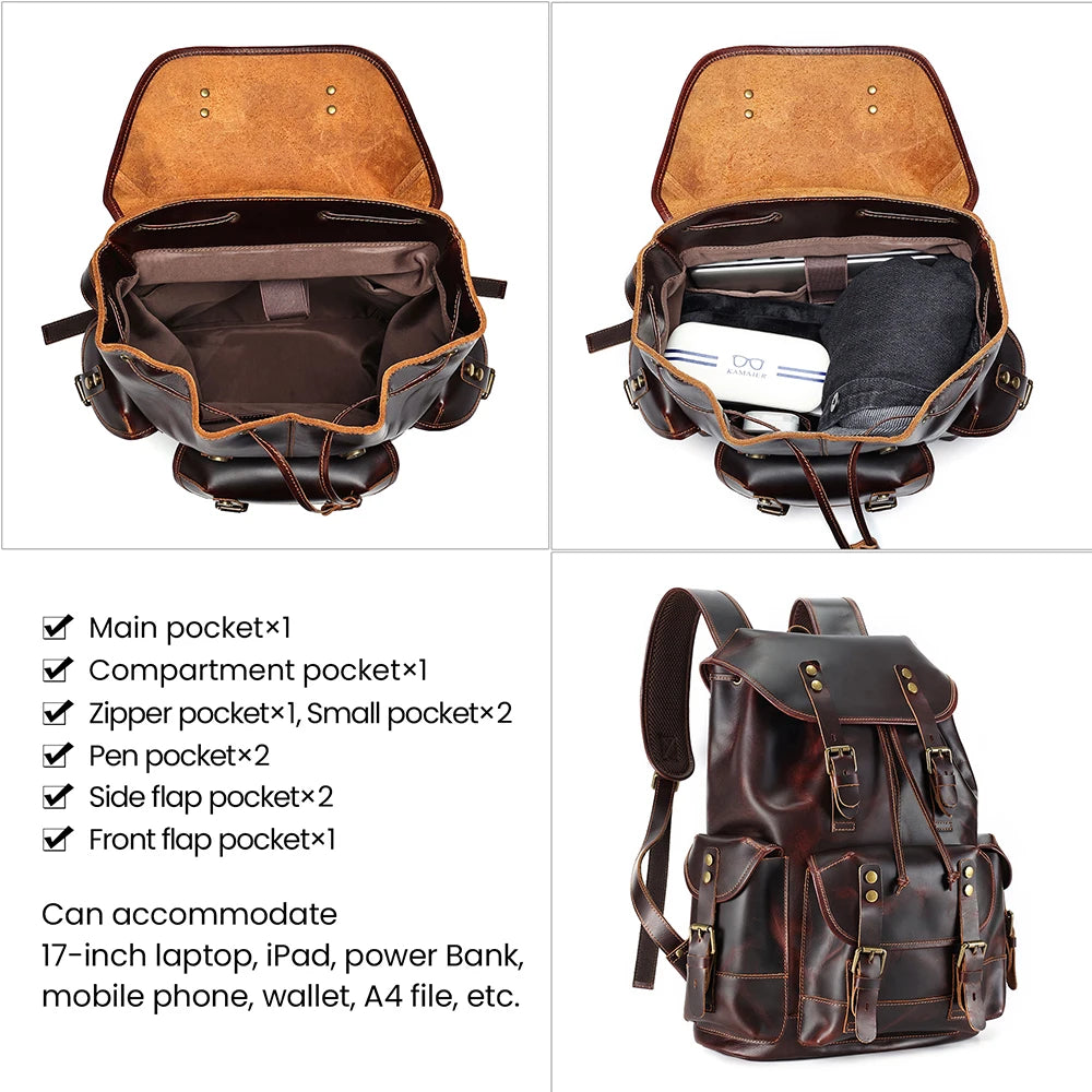 Large Capacity Leather Shoulder Outdoor Sports Backpack Multi-pocket Travel Men's New Backpack Fashion Accessories High-end Birt