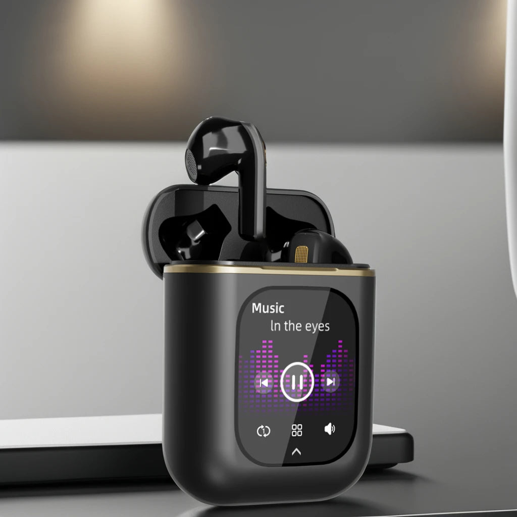 2025 New Design ENC LED Touch Screen True Wireless Earbuds Waterproof Bass Audio Headsets Digital Display Gaming Smart Watch Tidesmit