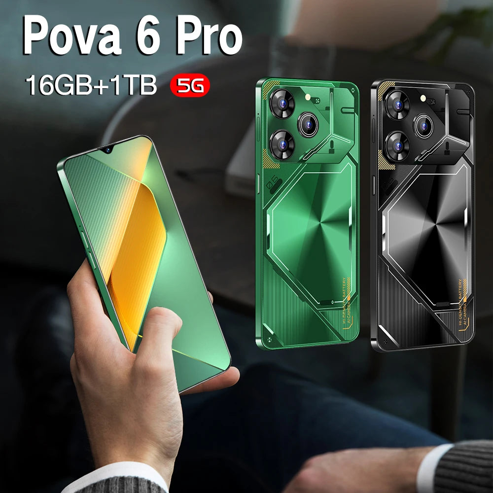 Unlocked Pova 6 Pro 5G Smartphone 16GB RAM 1TB ROM Long Battery Life Dual SIM Android Smart 5G Phone Tidesmit