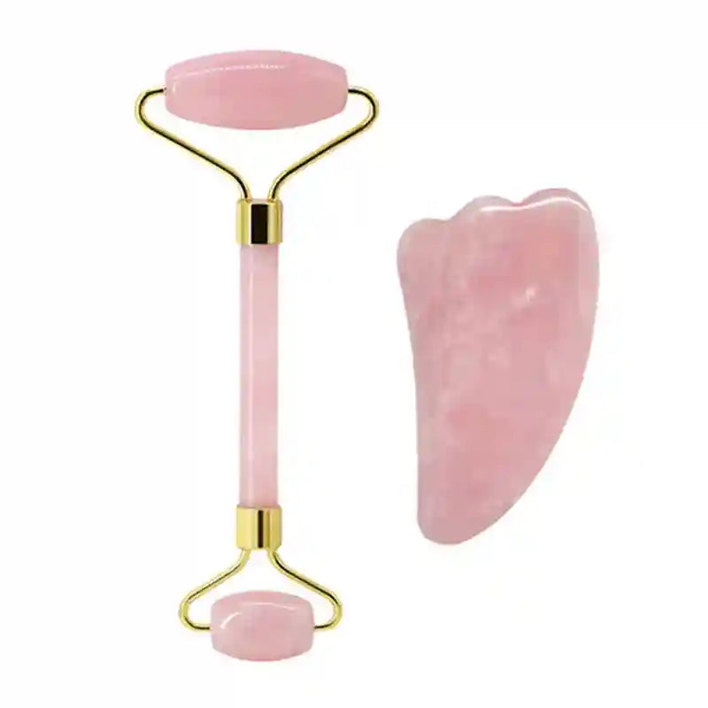 Rose Quartz Face Roller and Gua Sha Set - Premium Facial Massage Tool Massage Roller Type 11 Tidesmit