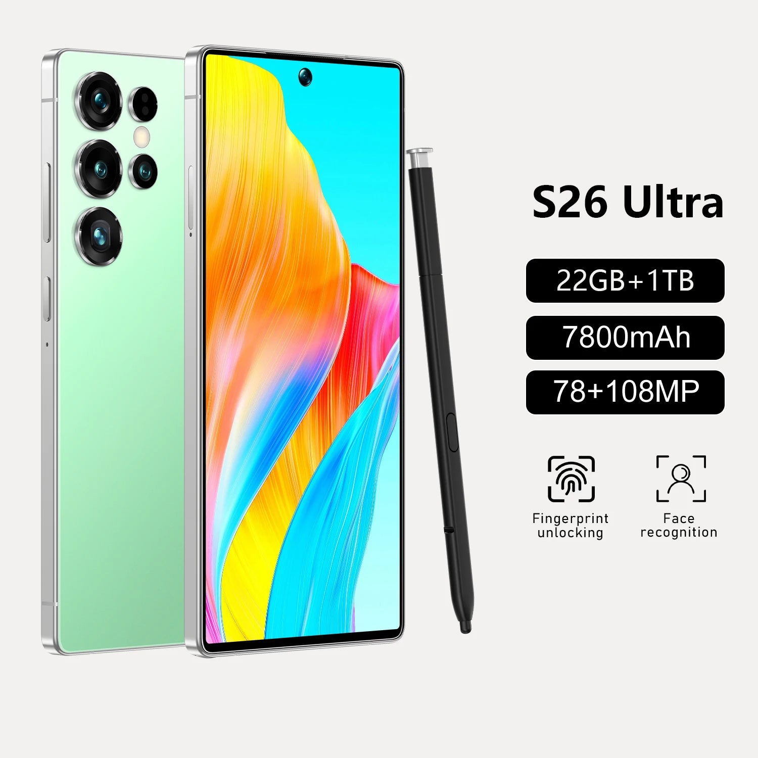 Tidesmit 5G Android Smartphone: 7.3-Inch Display, 22GB RAM, 1TB Storage Green 22GB 1TB Tidesmit