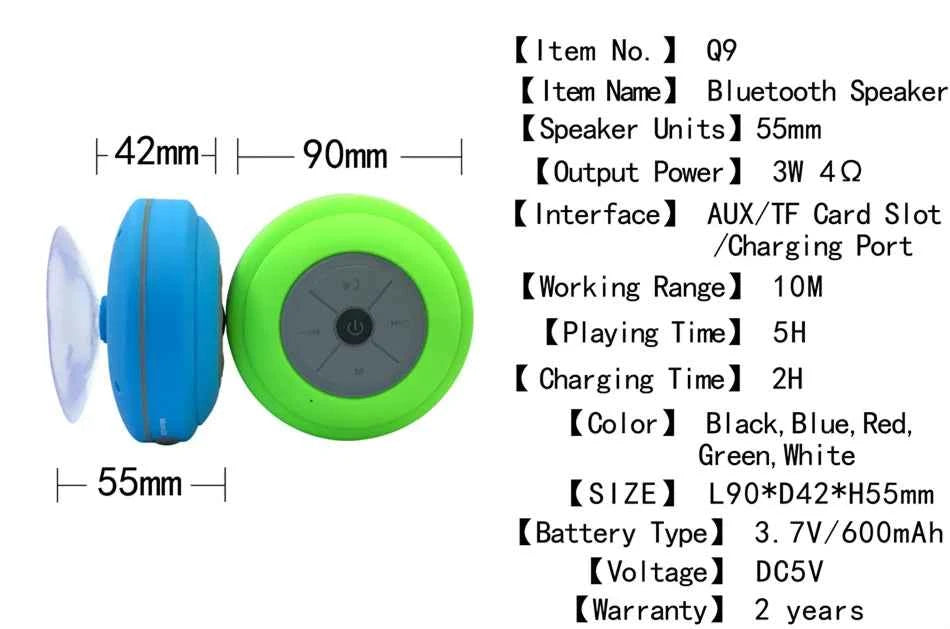 Q9 Portable Outdoor LED Subwoofer Shower Music Sound Box Wireless Waterproof BT Mobile Speaker With TF/FM/AUX Splashproof My Store