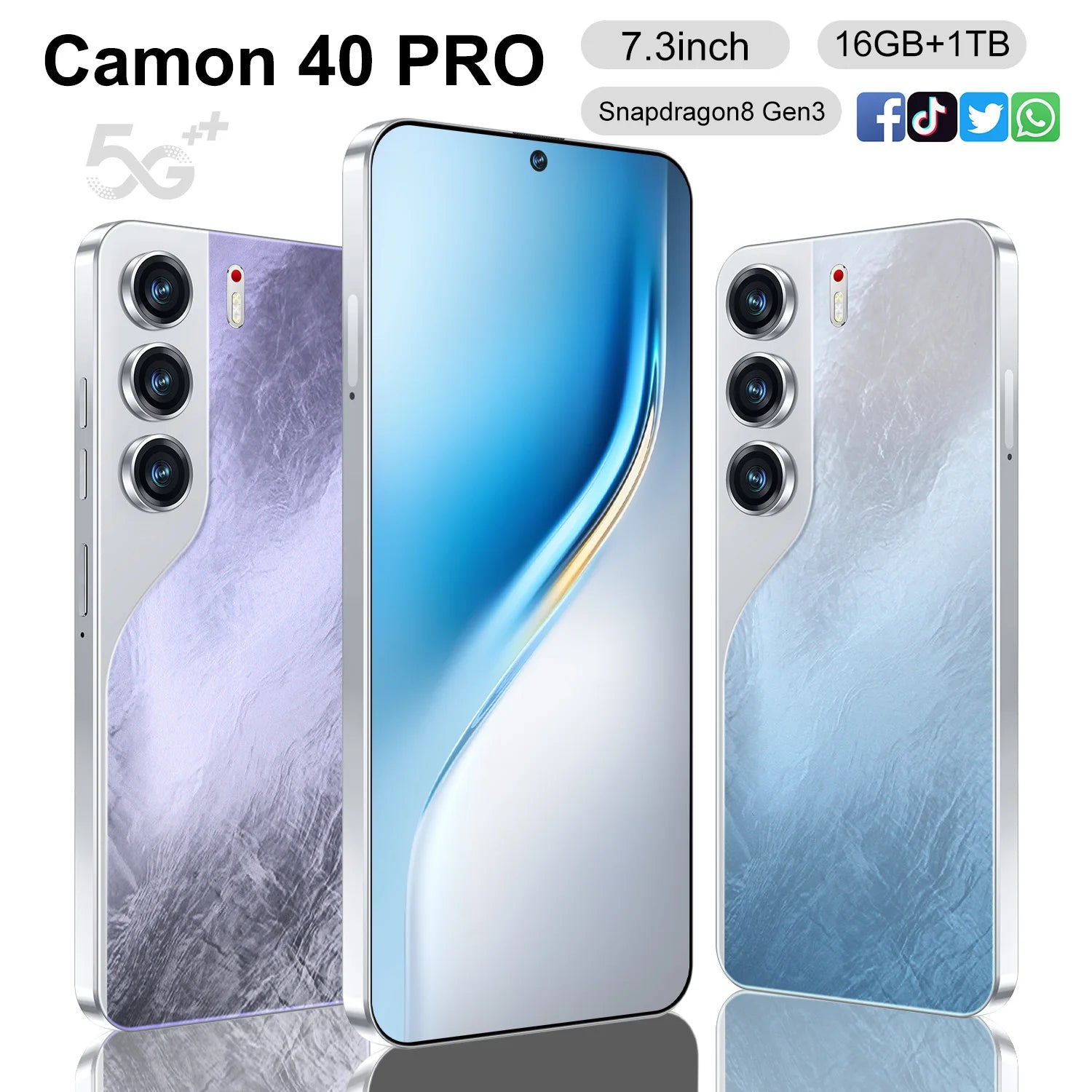 Camon 40 Pro Power 1TB smartphone showing front display and camera features in gallery view position 6