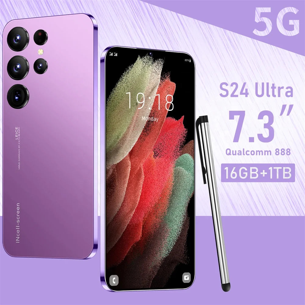 Tidesmit S24 Ultra 5G smartphone with 7.3 inch HD screen 16GB RAM 1TB storage unlocked Android 13 mobile device