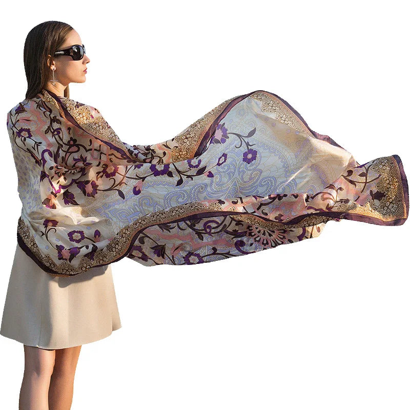 New Summer Fashion Luxury Printed Pure Silk Scarf Shawl Long Size Stole Hijab for Women
