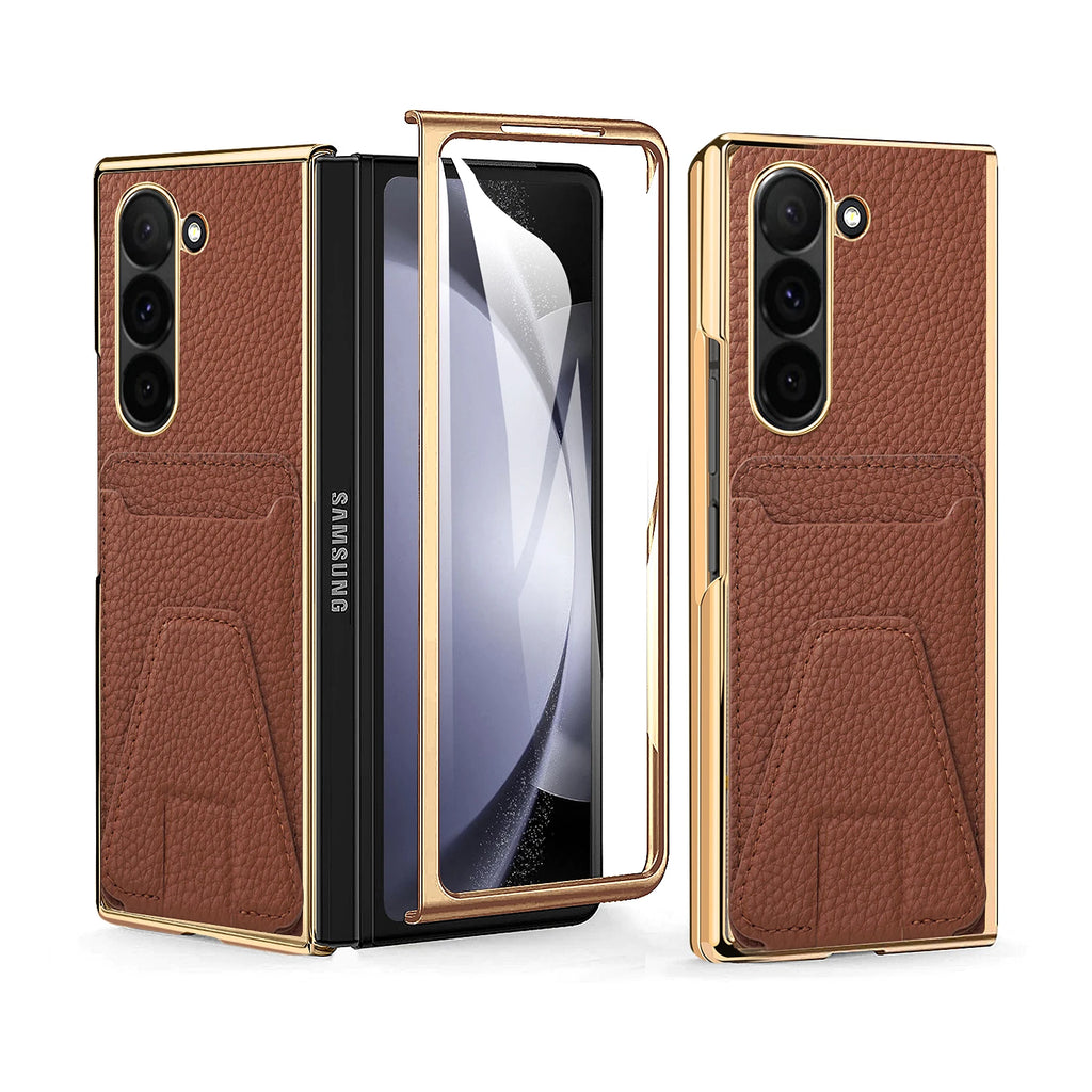 VIETAO Electroplated Leather Phone Case for Samsung Galaxy Z Fold 6 Integrated Film Luxury Screen Protector in Stock CN;GUA Tidesmit