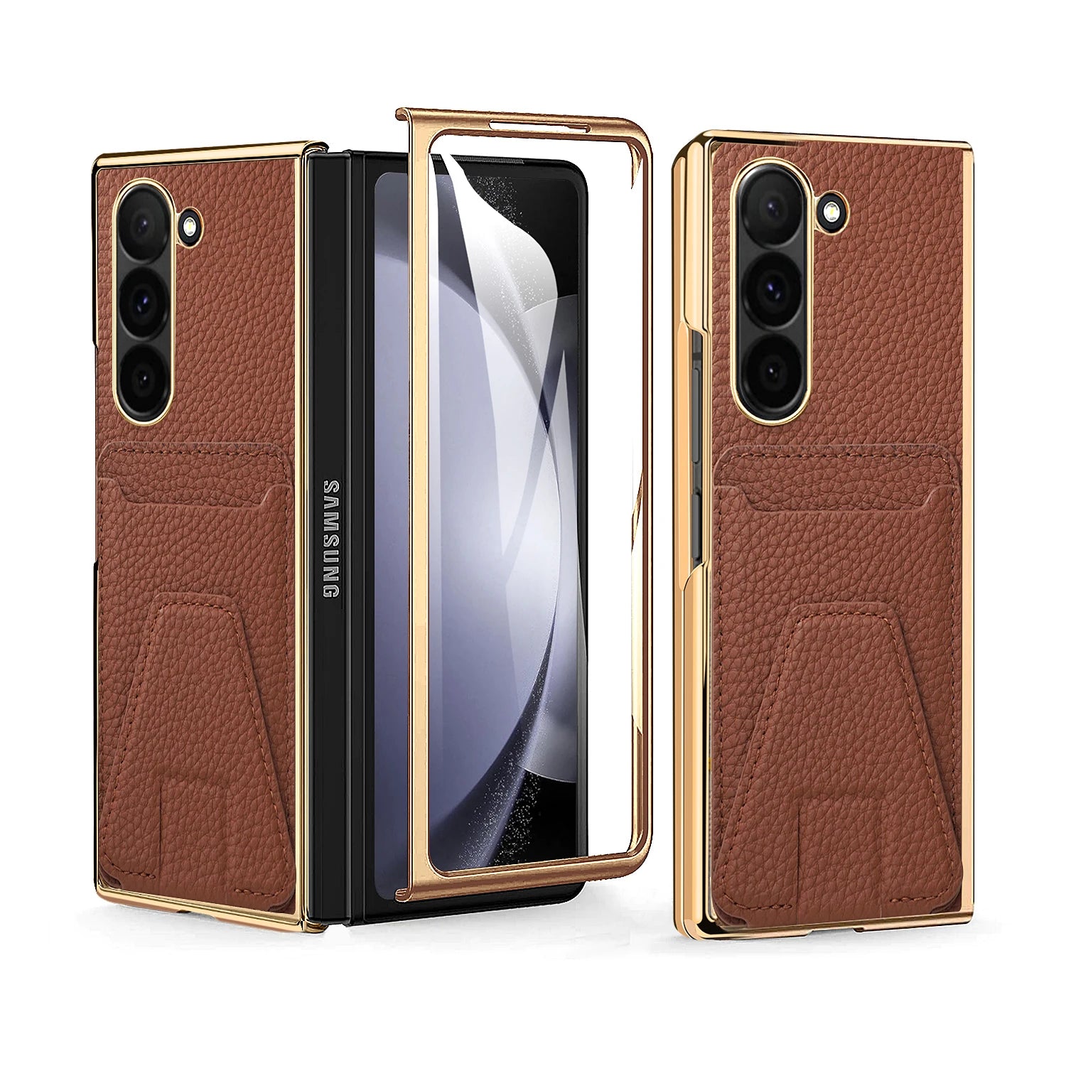 VIETAO Electroplated Leather Phone Case for Samsung Galaxy Z Fold 6 Integrated Film Luxury Screen Protector in Stock CN;GUA Tidesmit