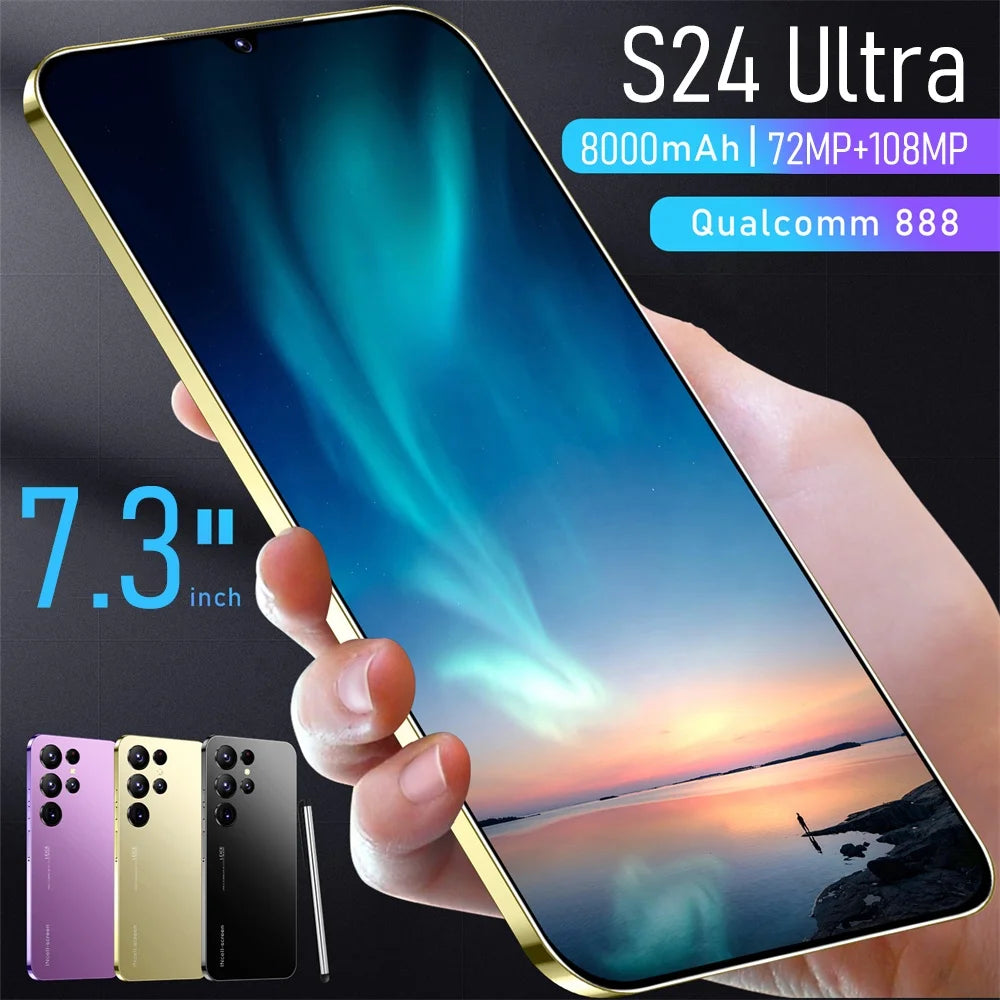 Tidesmit S24 Ultra 5G smartphone side angle showing sleek design 7.3 inch HD display and high quality camera system