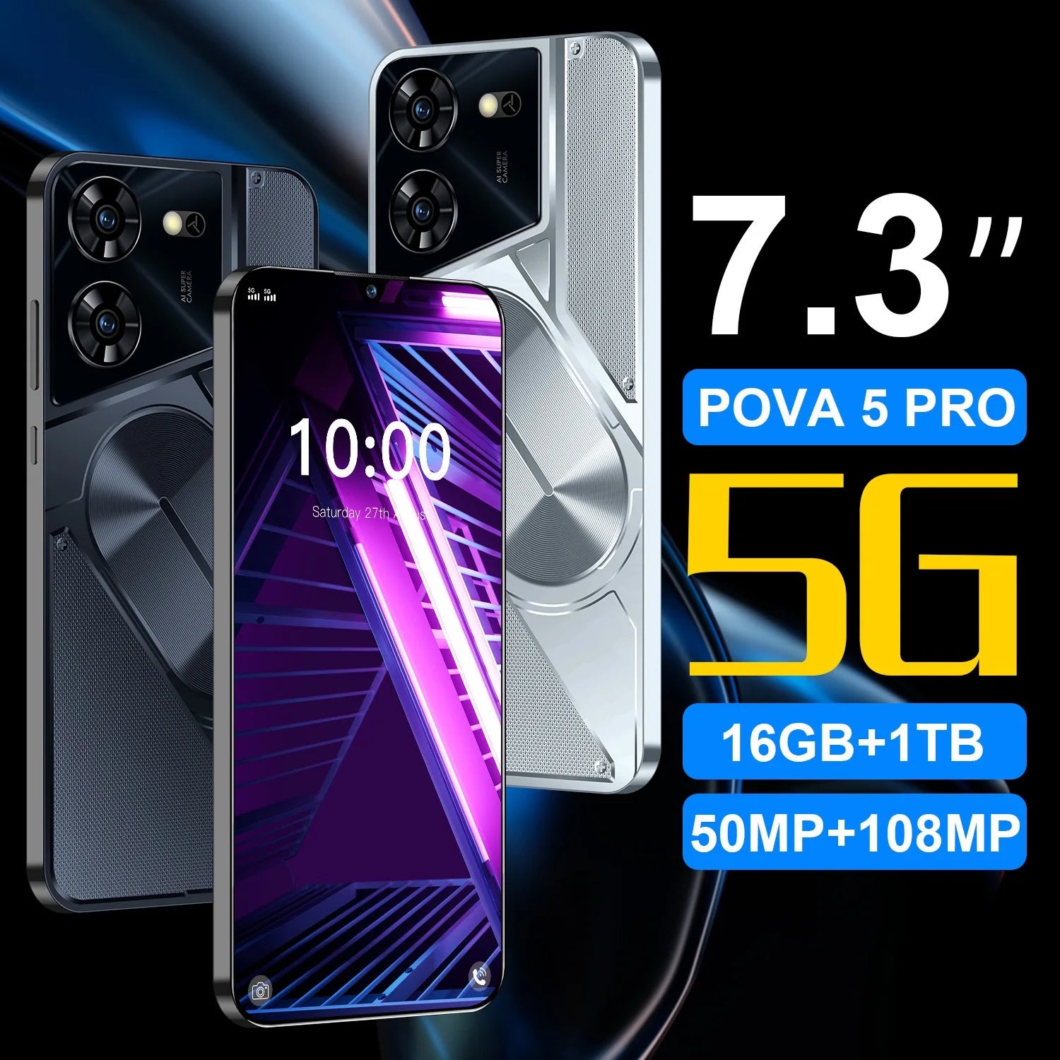 New 5g Smartphone Pova 5 Pro Cross-border Mobile Phones 7.3 Inch Incell Screen 2+16G Foreign Trade Smart Phone Tidesmit
