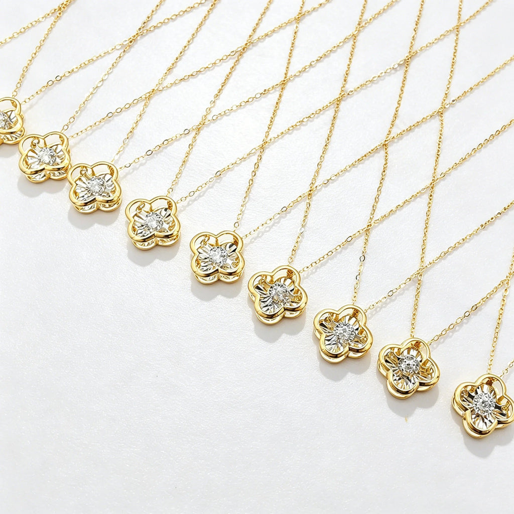 Newest 18K Solid Gold Four Leaf Clover Dancing Diamond Pendant Necklace Trendy Women Jewelry Wholesale Drop Shipping