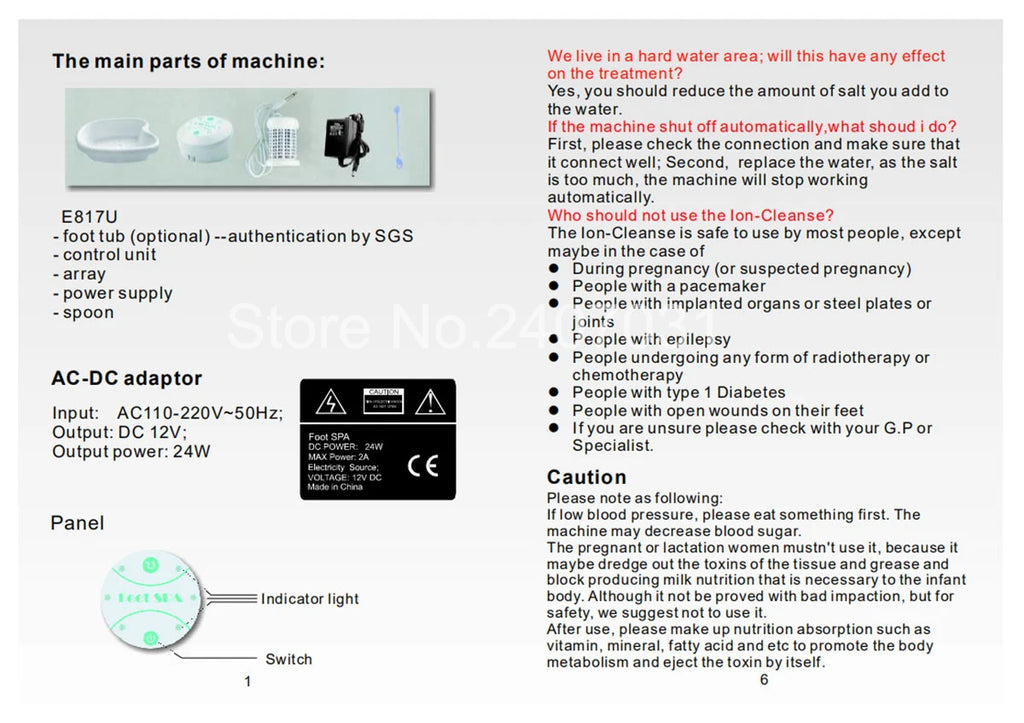 Ion detox foot spa machine parts, control unit, power adapter, and array for home aqua health therapy and cleansing.