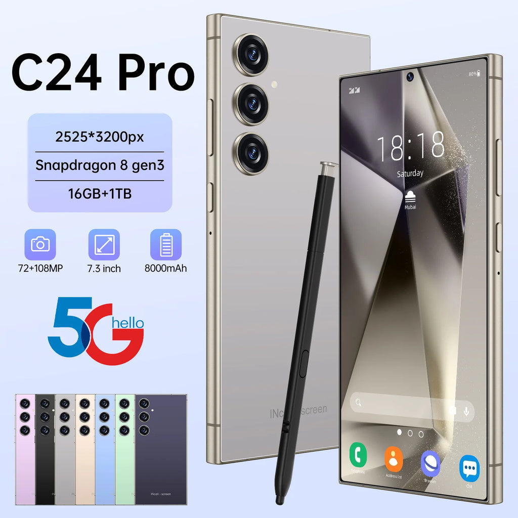 2025 Brand New S25 Ultra C24 I16 Pro Max 16GB+1TB 5G Smart Phone 7.3-Inch 48MP+108MP Android 5G Gaming Smartphone Tidesmit