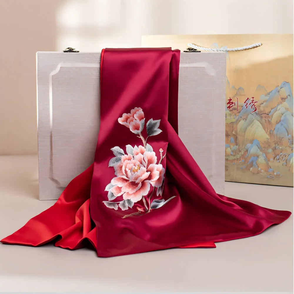 Exquisite Handmade Silk Scarf & Brooch Gift Set for Women