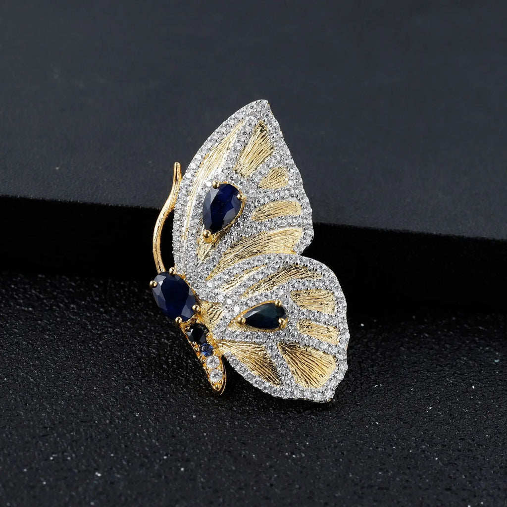 TIANSHE New Chinese Style Vintage Design Gold Butterfly Brooch Pendant High-end S925 Silver Green Agate Pin Jewelry