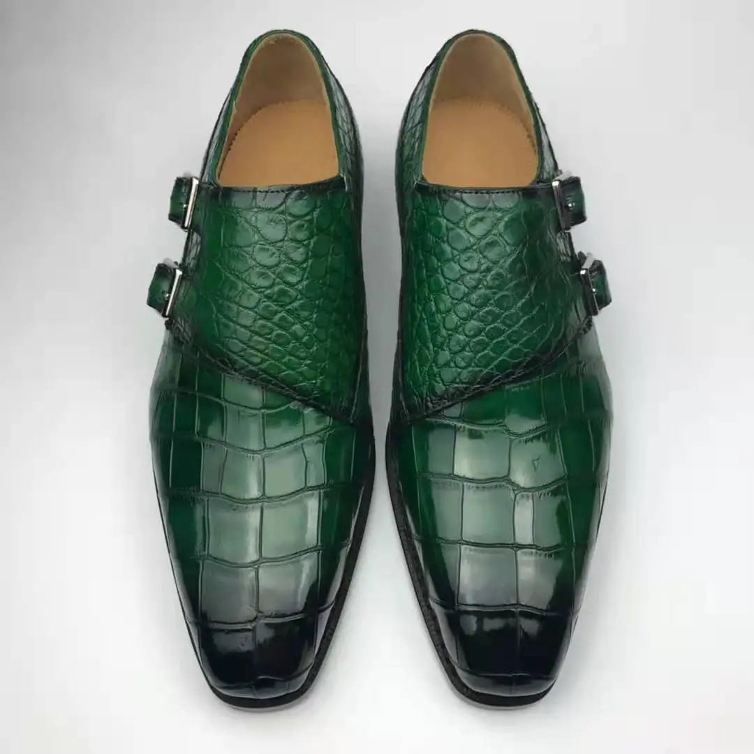 Genuine crocodile Leather Party Shoes Men Goodyear Chaussures Homme Monk Strap Stylish Men Shoes Decent alligator Shoes for Men