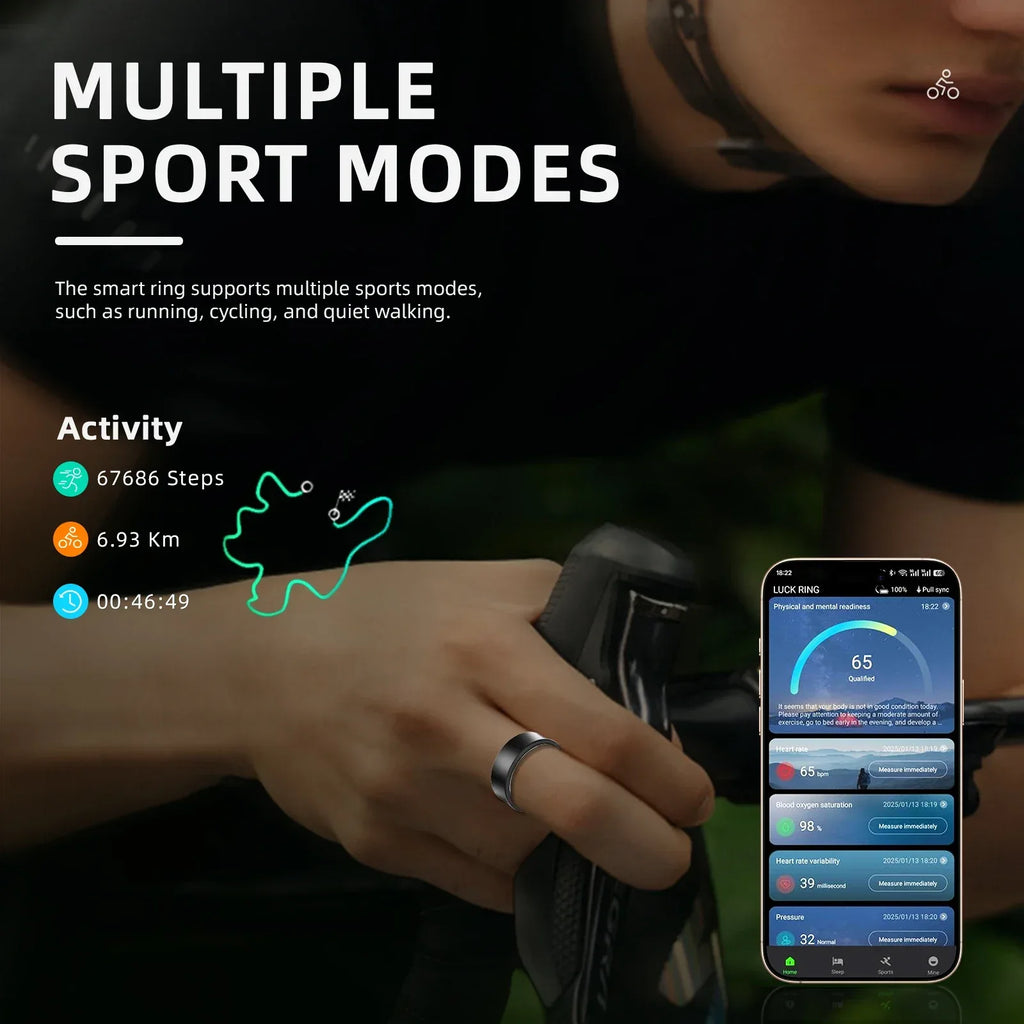 Smart Ring Fitness Tracker with Sleep & Heart Rate Monitoring Waterproof Activity Personalized Coaching Remote Control Function - Tidesmit