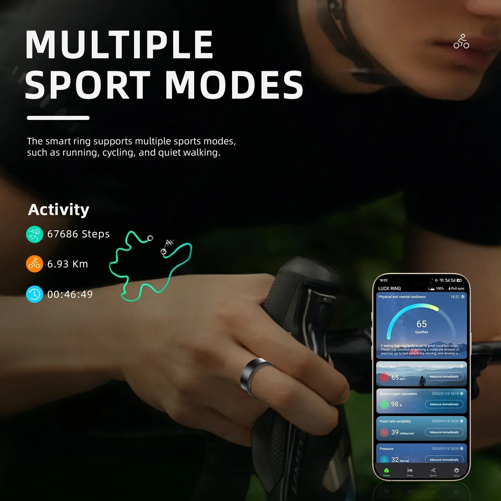 Smart Ring Fitness Tracker with Sleep & Heart Rate Monitoring Waterproof Activity Personalized Coaching Remote Control Function - Tidesmit