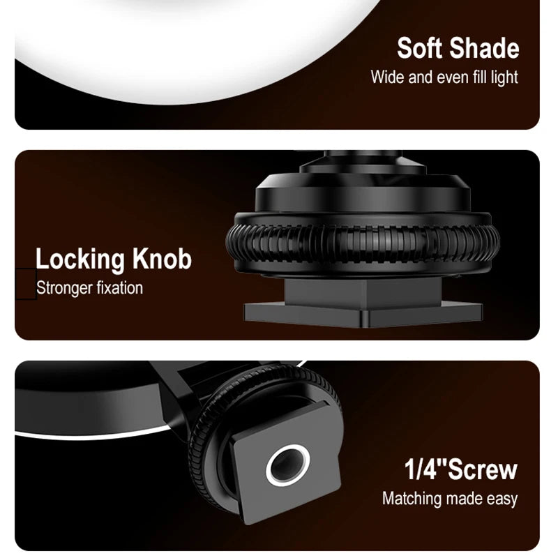D07 Portable Mini Phone Selfie Fill Light Three-color Temperature Camera Pocket Light Ring Light with 1/4 Screw Interface Tidesmit