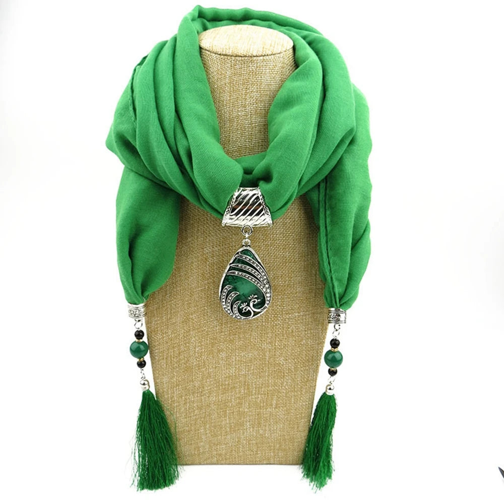 Four Seasons Luxury Solid Jewelry Statement Wild Necklace Scarves Head Scarf Silk Tassel Snood Scarves Women Head Hijab