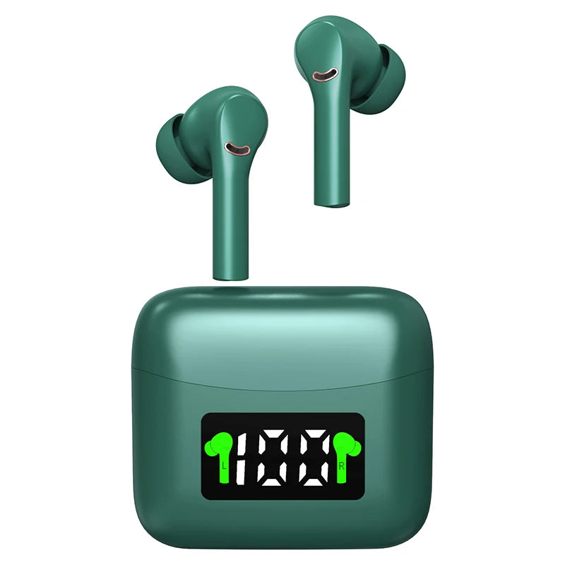High Version 6 Hours Blue Tooth Mini Headphones J5 TWS 5.2 True Wireless Earbuds Earphone Sports Gaming Headset With LED Display Green Tidesmit