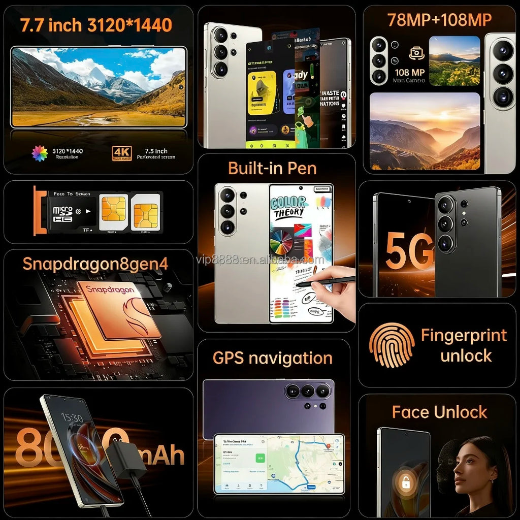 Tidesmit S26 Ultra smartphone featuring 7.7 inch 144Hz display, 22GB RAM, 2TB storage and Android 15 in sleek finish.