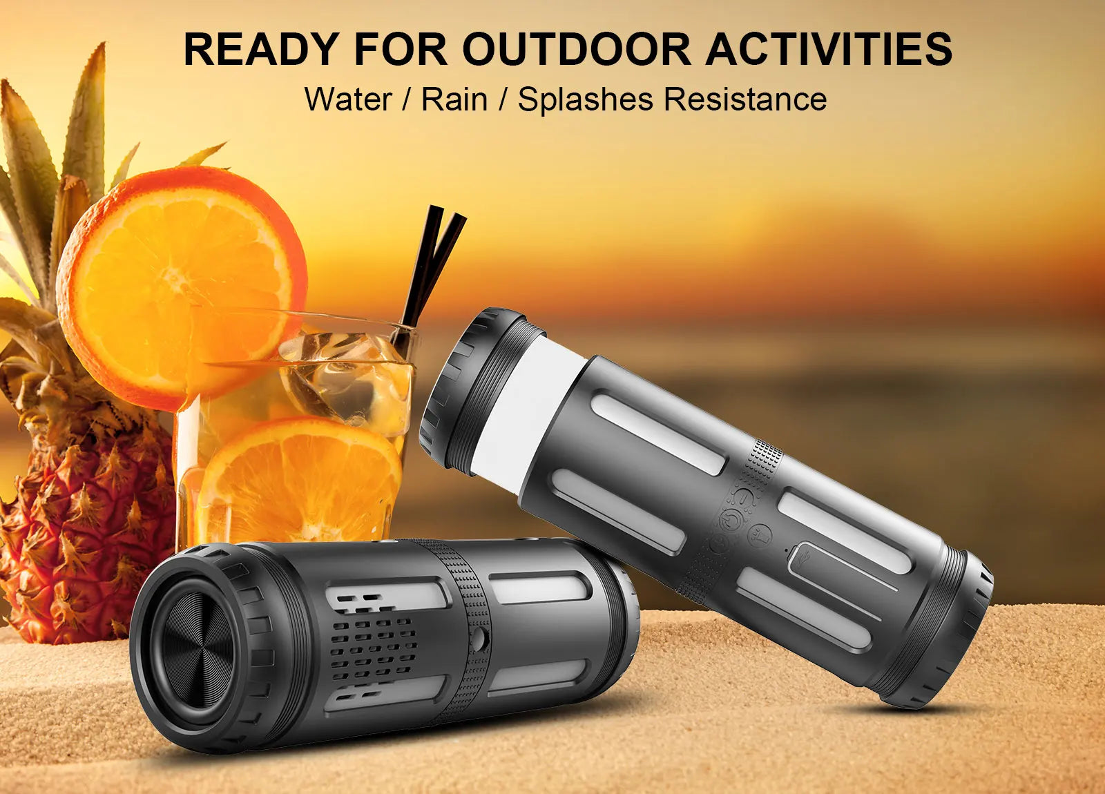 HS Waterproof Blue Tooth Speakers Fm Radio With Flashlight Table Lamp Wireless Speaker for Bike,LED Light Hiking Camping Black My Store