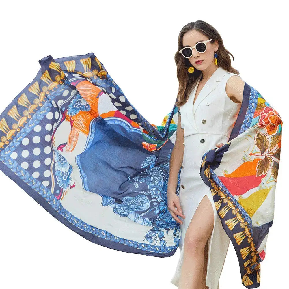 New Summer Fashion Luxury Printed Pure Silk Scarf Shawl Long Size Stole Hijab for Women
