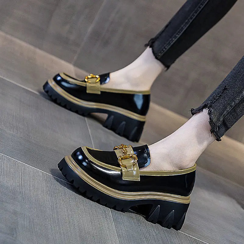 YiXin Womens Loafers 2025 New Fashion PU Leather High Pumps Women Shoes Casual High Quality Ladies Loafers