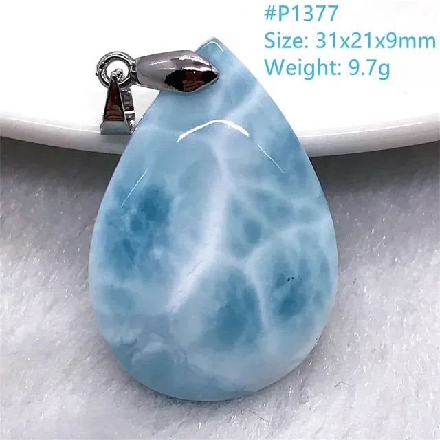 Natural Blue Larimar Trendy Necklace Pendant Women Men Gift Beads 925 Sterling Silver Dominica Water Drop Crystal Stone Jewelry